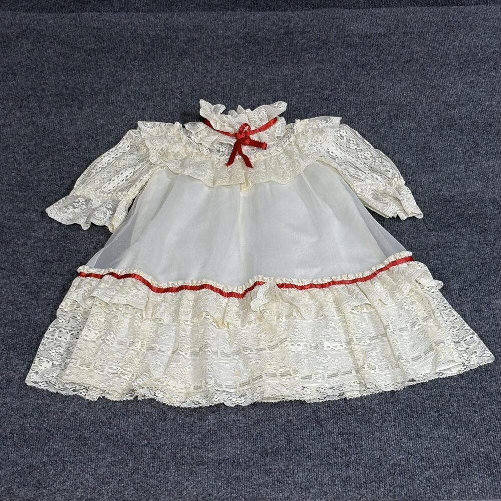 Vintage Dance Allure Dress Girls 5 White Lace Ruffle Party Pageant Costume 80s